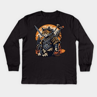 Samurai cat hip hop Kids Long Sleeve T-Shirt